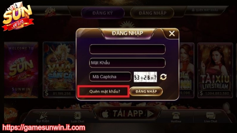 Hướng dẫn lấy lại mật khẩu Sunwin