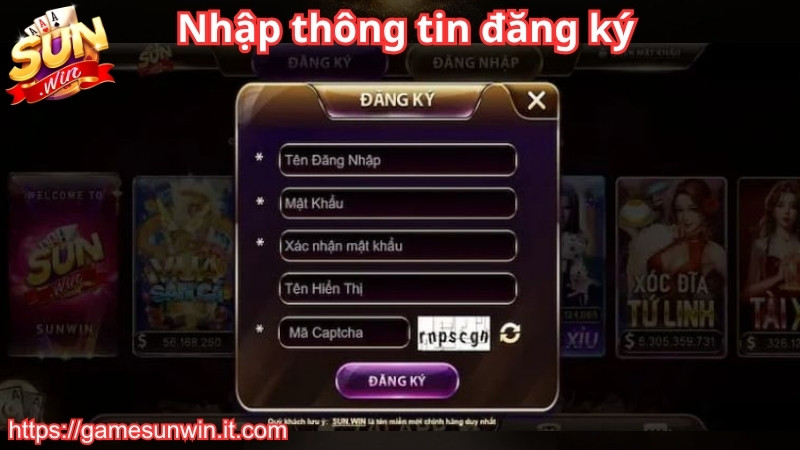 Nhập thông tin đăng ký tài khoản Sunwin